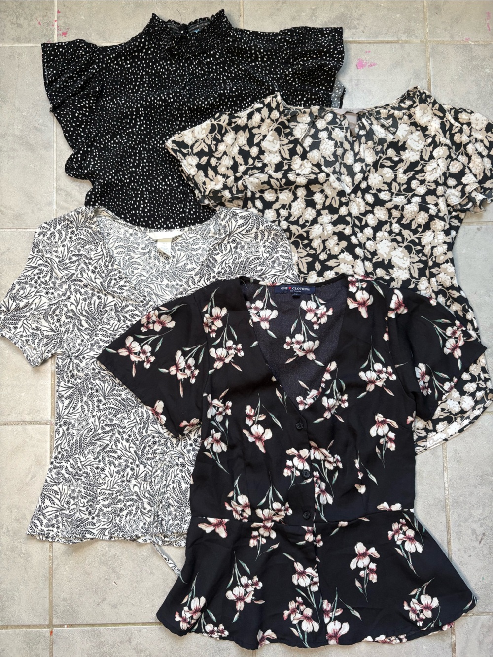 Business casual black and white shirt bundle. H&M mock neck polka dots floral